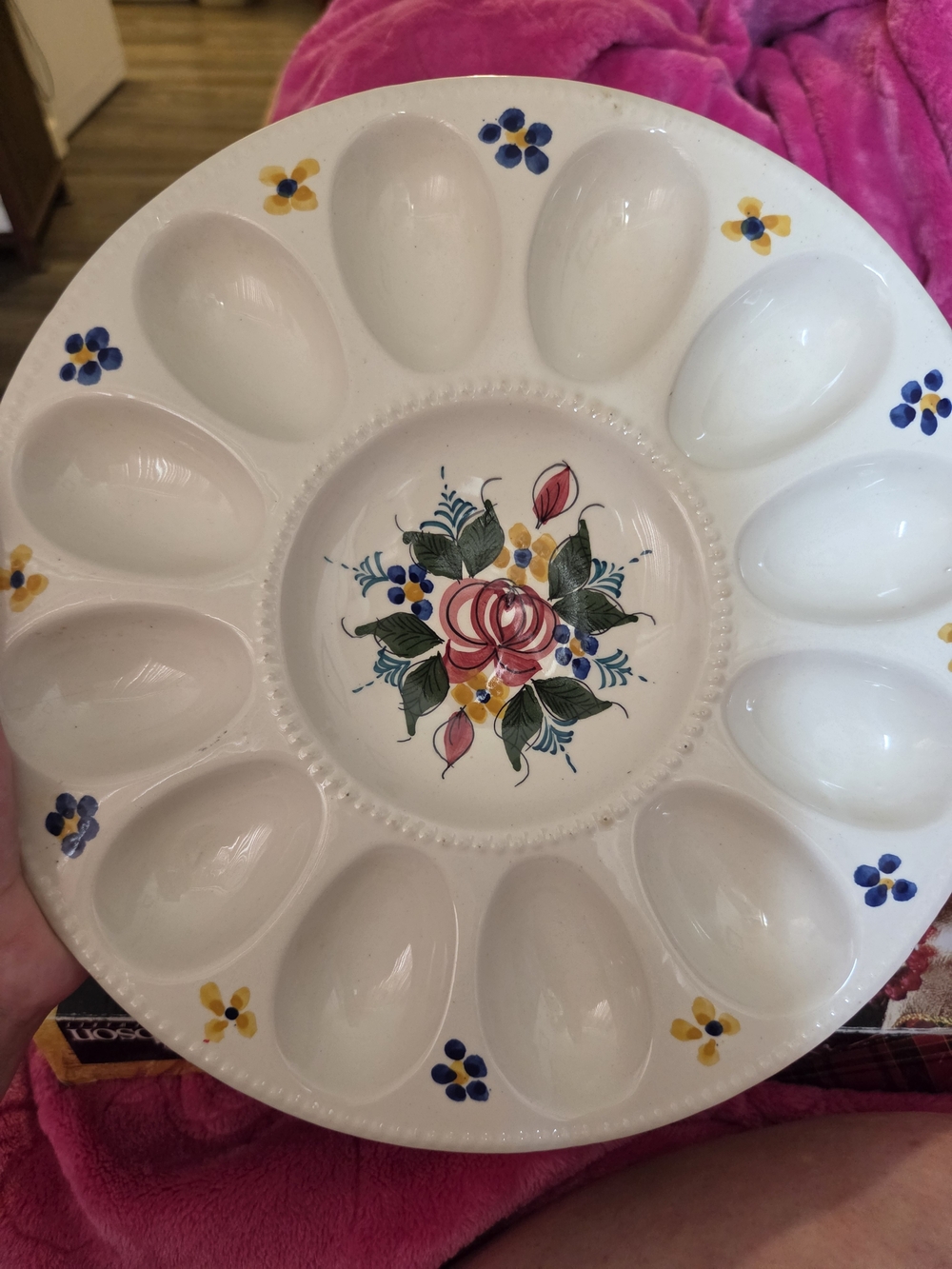 Cream Floral Egg Serving Platter - Decorative Deviled Egg Plate